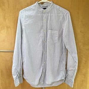 GAP Collarless Grandad Dress Shirt Blue & White